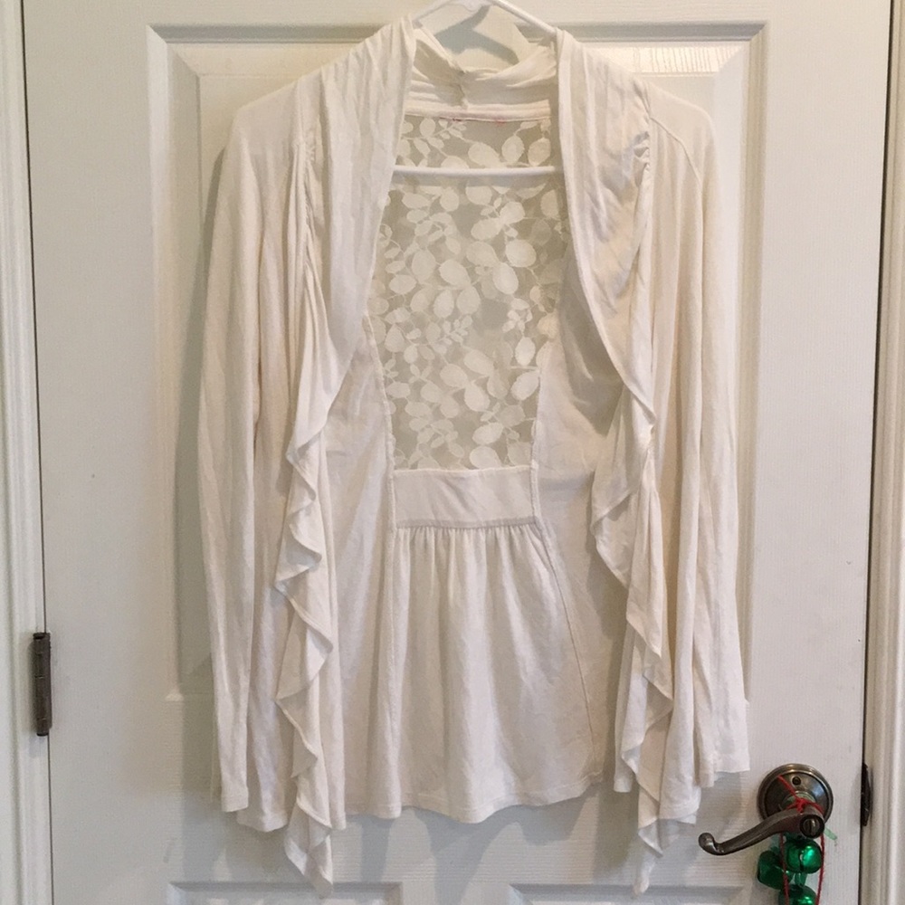 Off White Long Sleeved Laced Cardigan